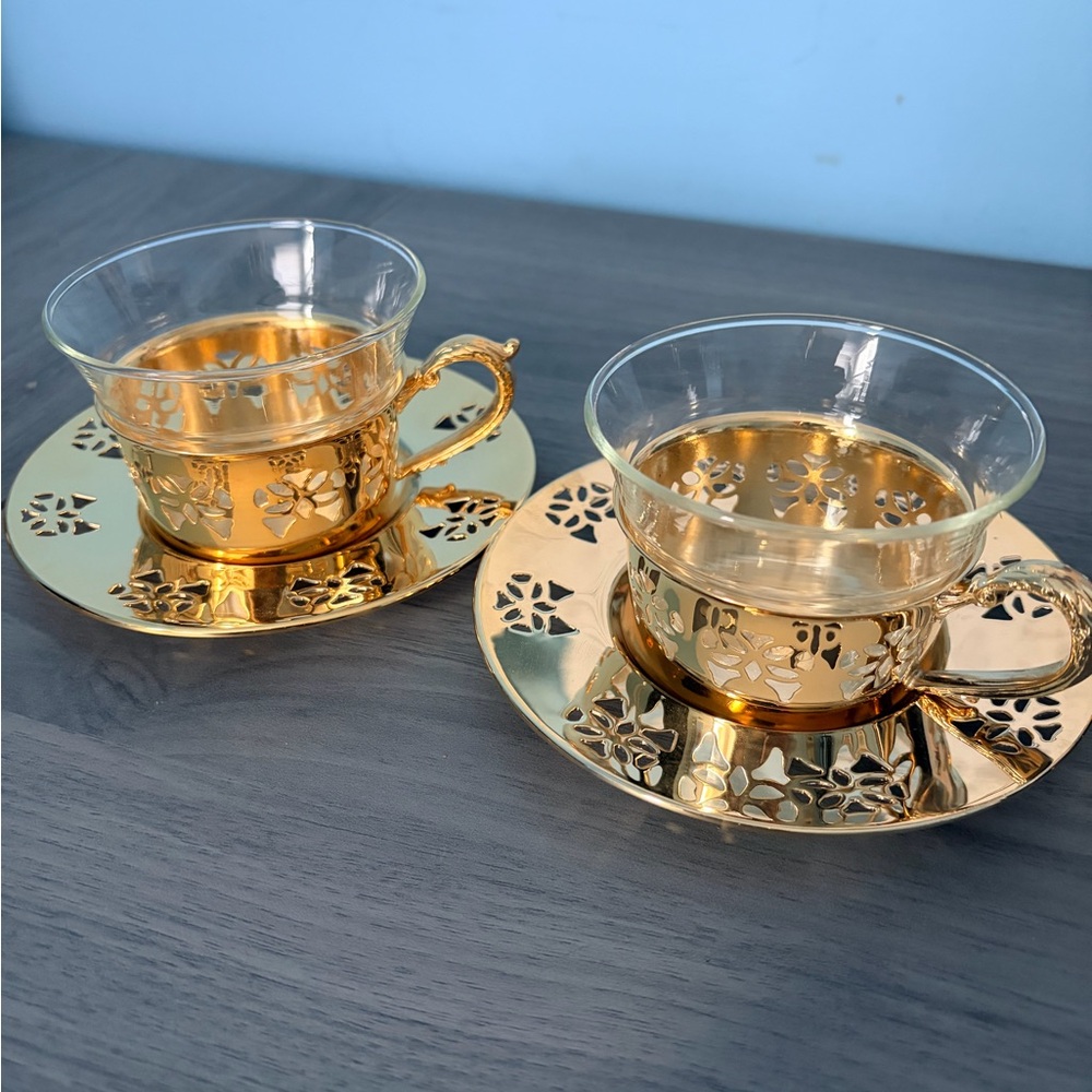 Vintage Schott 24 karat gold plated cup and saucer- Set of 2